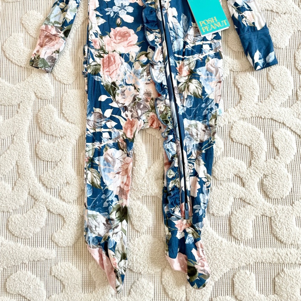 Posh Peanut Blue Rose ruffled footie NWT! - Picture 2 of 4